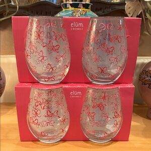 Set of 4 Red Bow Stemless Glass Set